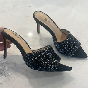 L’agence Lolita tweed mule heels black